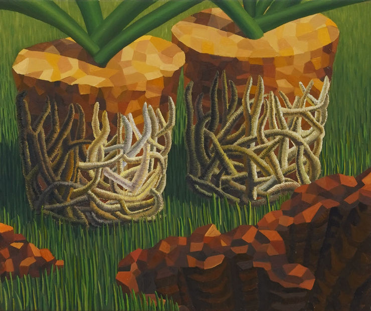 painting of two potted plants by Sally Jerome