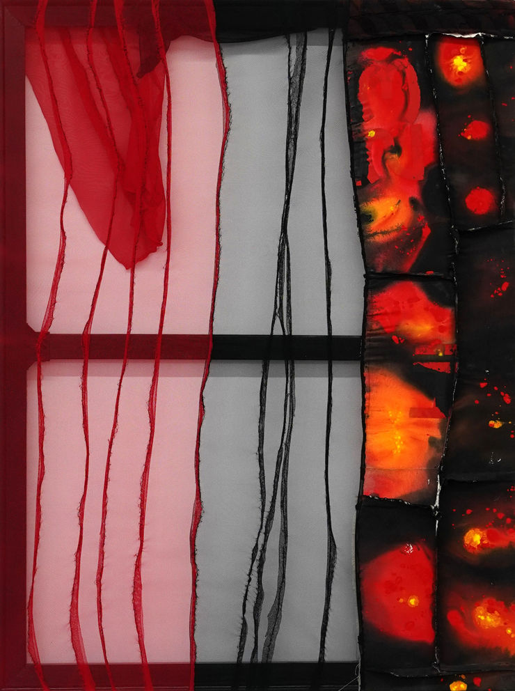 Abstract fabric work, red and black