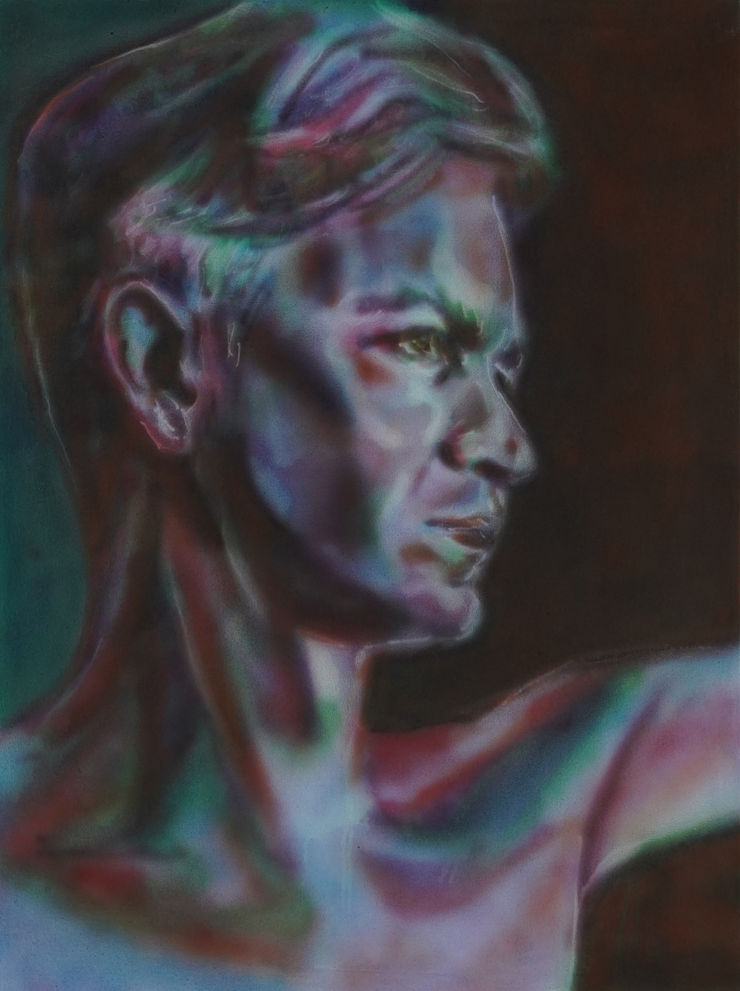portrait painting of a man in monochromatic hues
