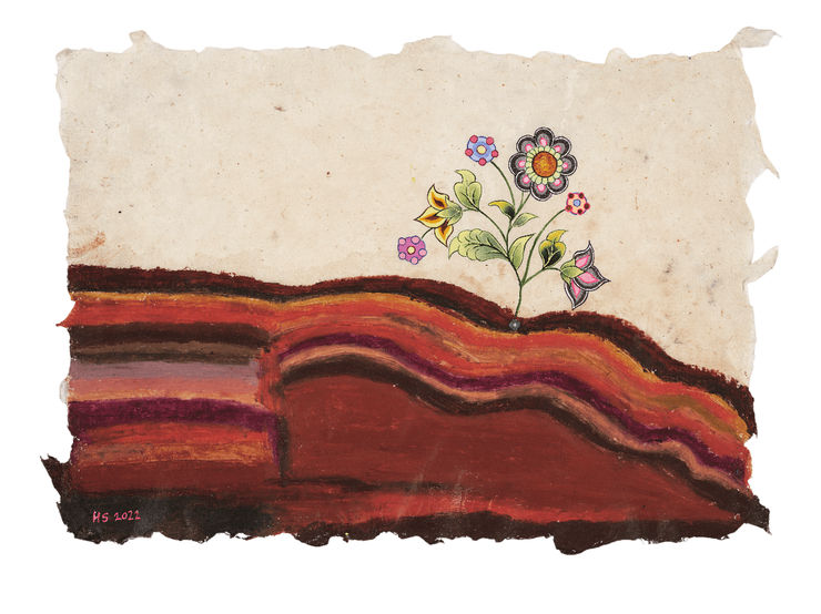 Flowers for Healing: 852 Hz - Returning to Spiritual Order, 2022 Oil pastel, hand-made paint (minerals, plant and modern pigments) acrylic, Austrian crystal on hand-made Mulberry and Silk paper 21 x 29 cm 8 1/4 x 11 3/8 in