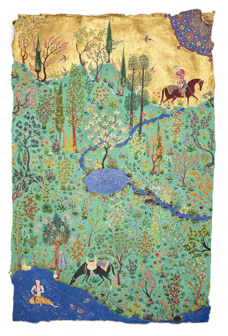 A Spark in the Emerald Forest Hahnemuhle Photo Rag Paper, Diamond Dust, Hematite 144 x 92 cm 56 3/4 x 36 1/4 in