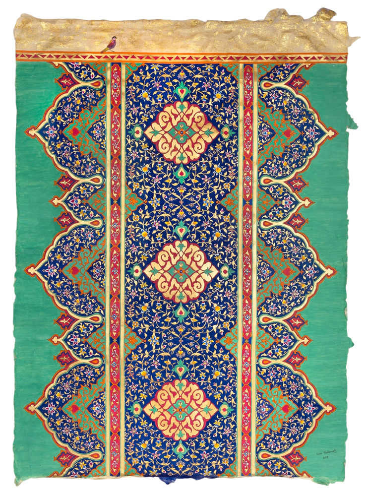 Lapis Lazuli Birdsong, 2018 Handmade and Hand-Ground pigments, Foraged Natural Pigments, 24ct Gold on Handmade Mulberry and Silk Paper 71 x 50 cm 28 x 19 3/4 in