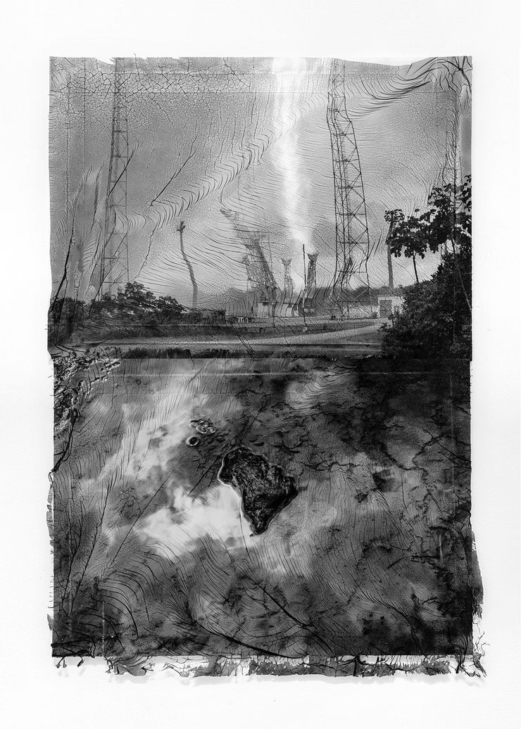 Sylvie Bonnot Soulèvements (VS27), Kourou, Guyane, 2025 Diptych, BW photographs, silver gelatin transferred onto Fabriano paper - Unique work 51 x 72 cm in 61 x 82 cm white wooden frame with anti-reflective glass