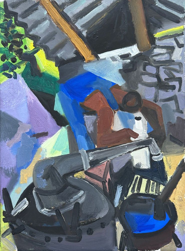 Lavender distillery with worker