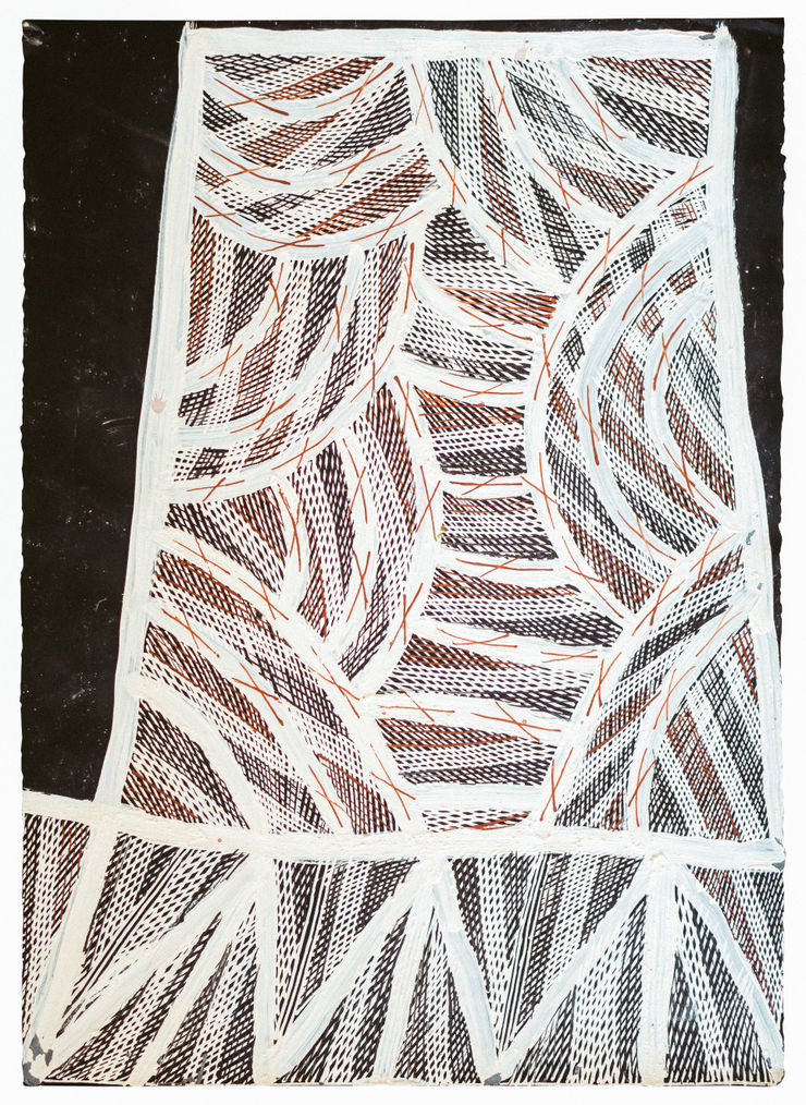 Mulkun Wirrpanda Nadi ga Gundirr (Meat Ants And Termites) IV, 2020 Earth pigment on paper 89.6cm x 70cm (framed)