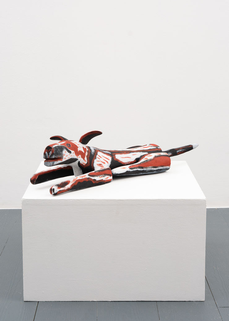 Leigh Namponan Ku' (dog) by Leigh, 2023 Earth pigment on wood 75cm x 19cm x 20cm