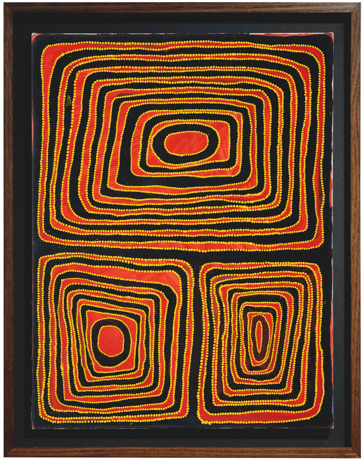 Jimmy (Mawukura) Nerrimah Millinjinang and Willi, 2007 Acrylic on canvas 120cm x 90cm