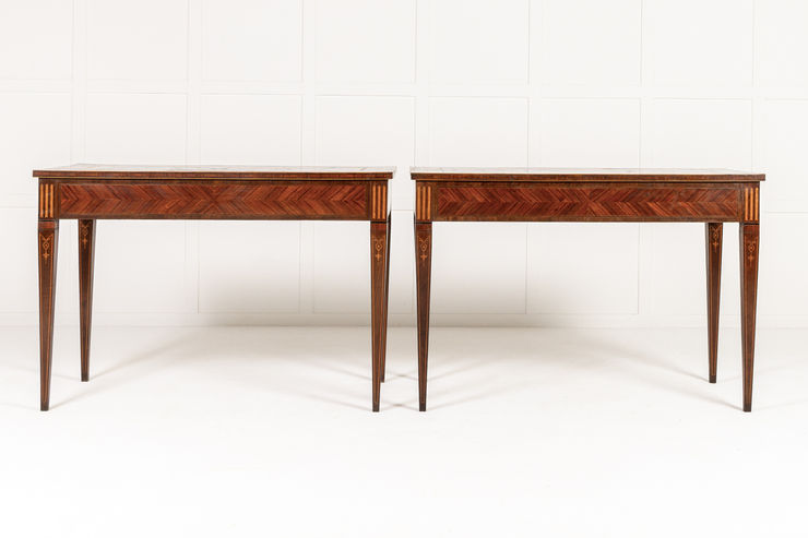 Pair of 18th Century Italian Kingwood and Walnut Console Tables