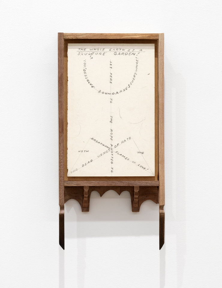 Harry Gould Harvey IV E’ART’H AS S’CULTURE GARDEN, 2021 Colored pencil and charcoal on paper, carved walnut from the Newport Mansions, MDF 33.02 × 16.51 × 5.08 cm 13 × 6 ½ × 2 in