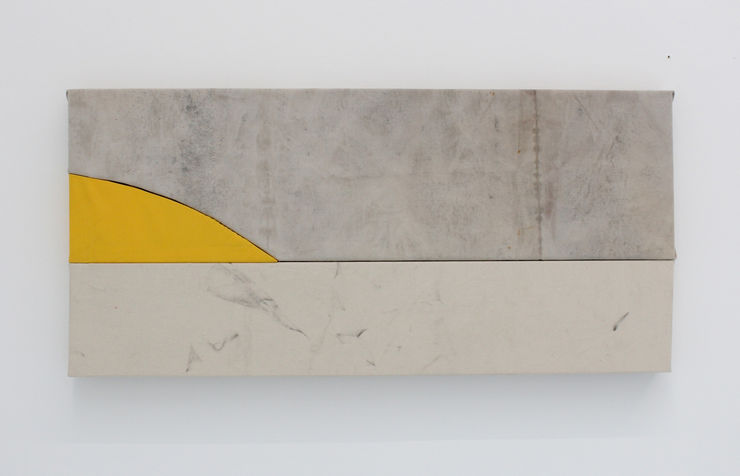 Grear Patterson Vitamin D, Thank You in Advance, 2016 World War II cloth, beach umbrella, firework exhaust on canvas 48.3 x 104.1 cm 19 x 41 in