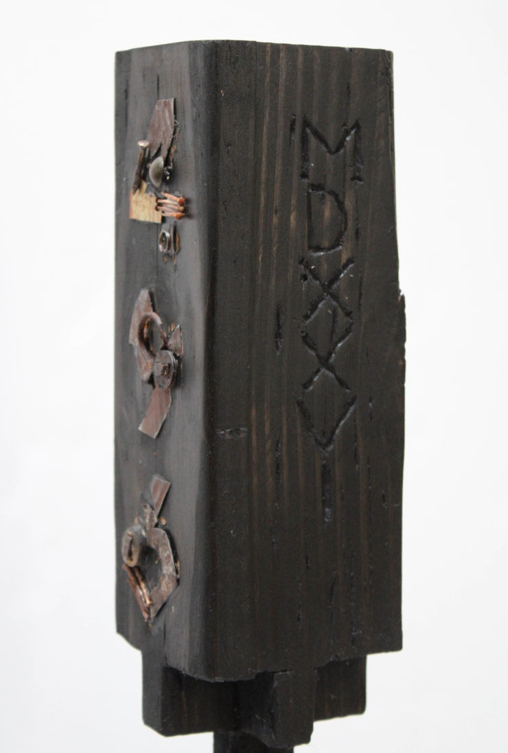 Calli Roche Mile Marker 496 , 2022 Reclaimed wood, assorted metal 7 × 7 × 91 cm 3 x 3 x 36 inch