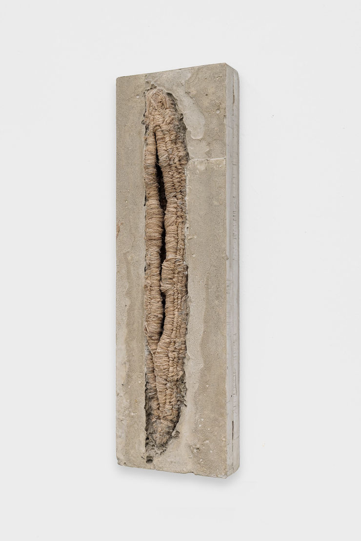 Soojin Kang Untitled, 2024 raw silk, cotton, metal, concrete 74 x 24 x 8 cm