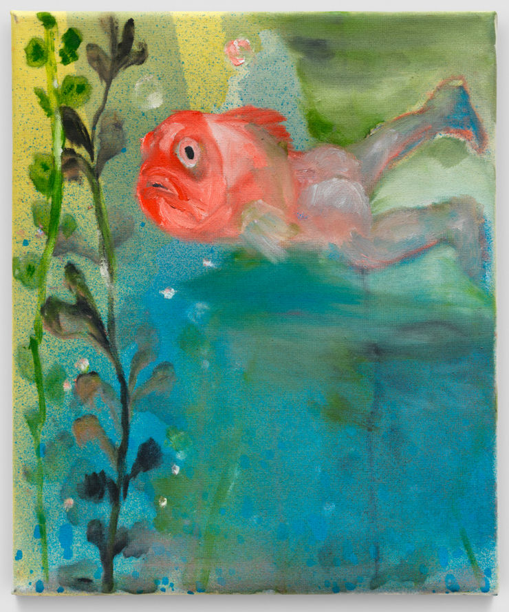 Klodin Erb Mermaids #22, 2023 Ink, oil and acrylic spray paint on raw canvas 42 x 35 cm 16 1/2 x 13 3/4 in