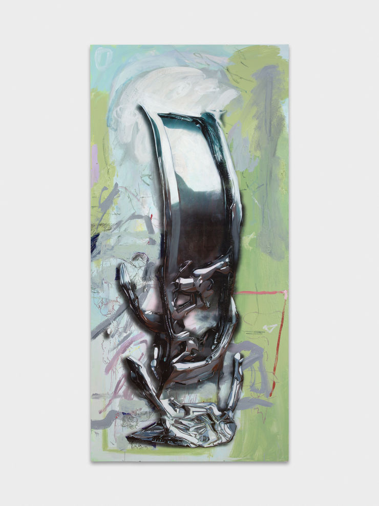 Rachel Rossin Yours, Not the Sallow Gimmick, 2023 Oil, oil stick, acrylic airbrush and UV ink on canvas 213 x 101 x 3.81 cm 83 7/8 x 39 3/4 x 1 1/2 in