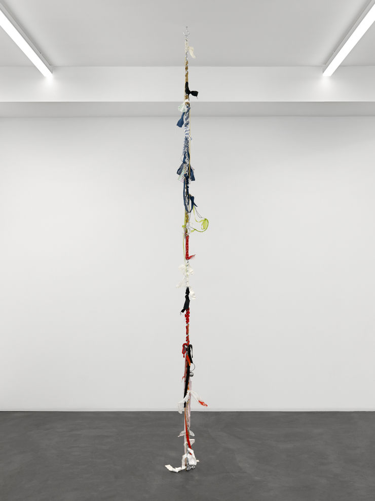 Sitara Abuzar Ghaznawi Family Intervention (Leila), 2021 Fabric, mixed media and steel 300 x 20 cm 118 1/8 x 7 7/8 in