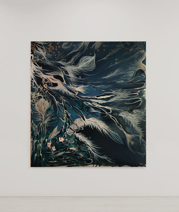 Ileana Magoda I wish this night will never end, 2024 Acrylic and oil pastel on linen 195 x 175 x 2.5 cm (Unframed) 76 3/4 x 68 7/8 x 1 in 200 x 180 x 4 cm (Framed) 78 3/4 x 70 7/8 x 1 9/16 in