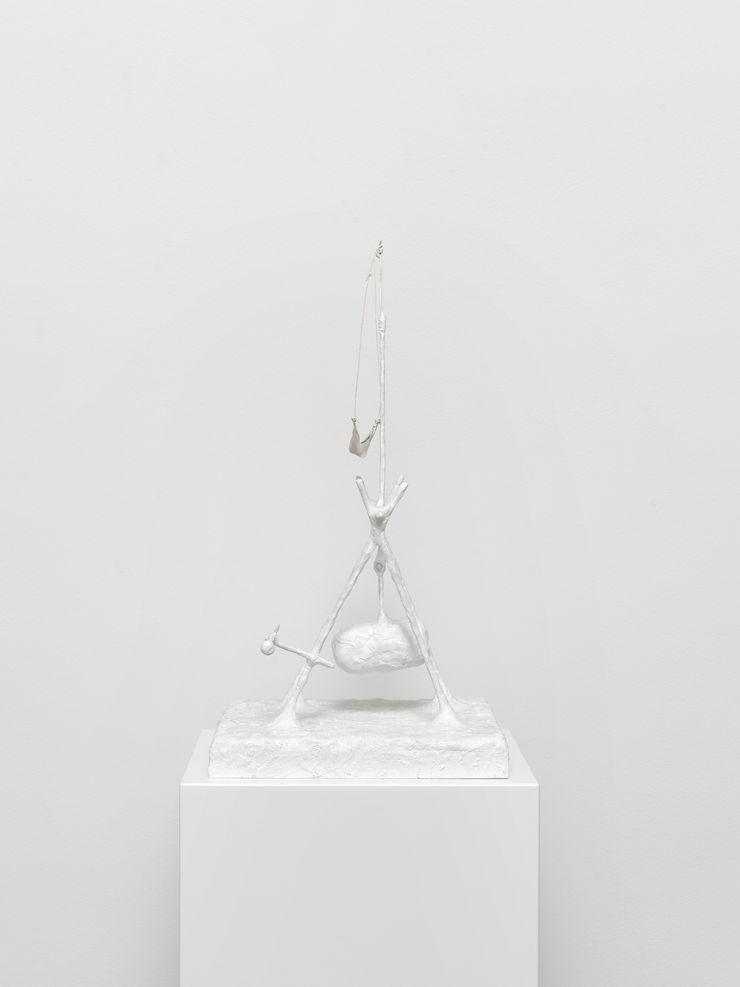 Eric Oglander Siege engine 1, 2021 Plywood, epoxy, bamboo, lead, wire, brass, nylon string, linen from bed sheet 45.09 x 19.05 x 24.13 cm 17.75 x 7.5 x 9.5 in