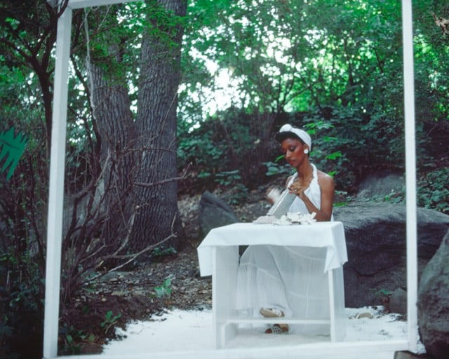 Lorraine O'Grady, Rivers, First Draft: The Woman in White continues grating coconut, 1982/2015