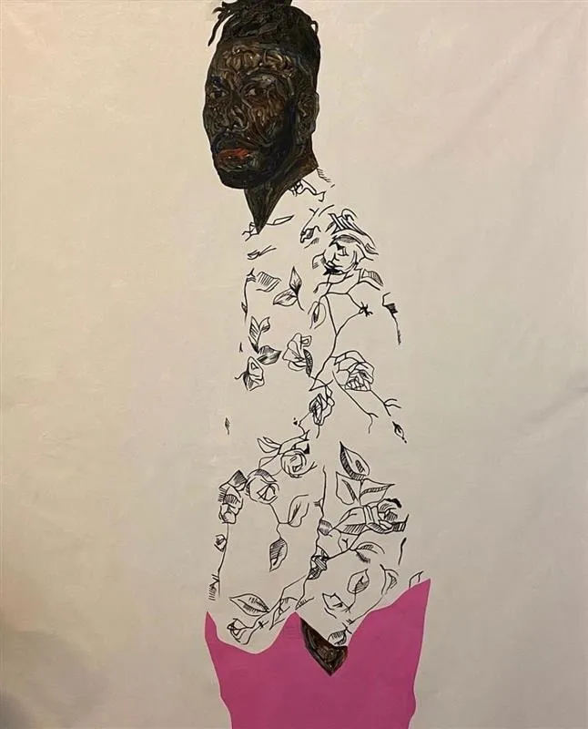 Amoako Boafo, Self portrait with pink pants, 2020