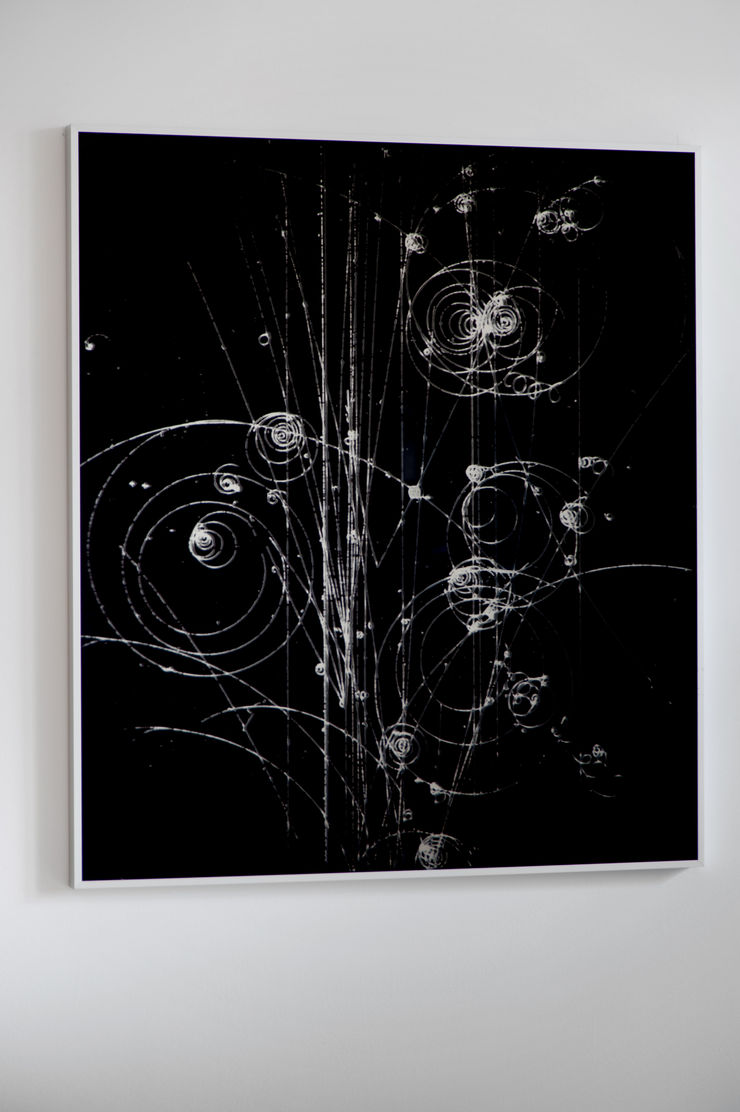 Carla Arocha Stream in a bubble chamber, 2010 digital print on clear glass with mirror and aluminum frame 40 x 35 in. 101.6 x 88.9 cm