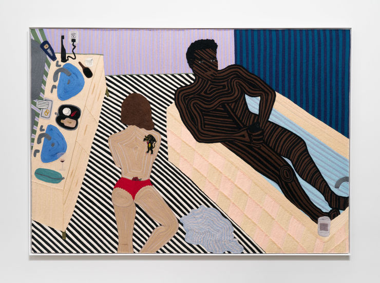 Cheryl Pope Room with Two Sinks, 2022 needle-punched wool roving on cashmere 61 3/4 x 87 1/2 in 156.8 x 222.3 cm