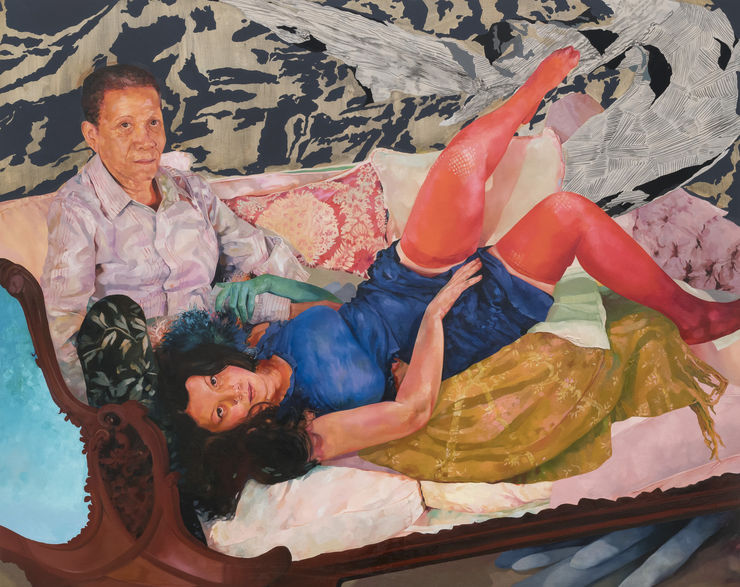 David Antonio Cruz wherewelieawakedreamingyouarehere, 2021 Oil and latex on wood panel 48 x 60 in. 121.9 x 152.4 cm.