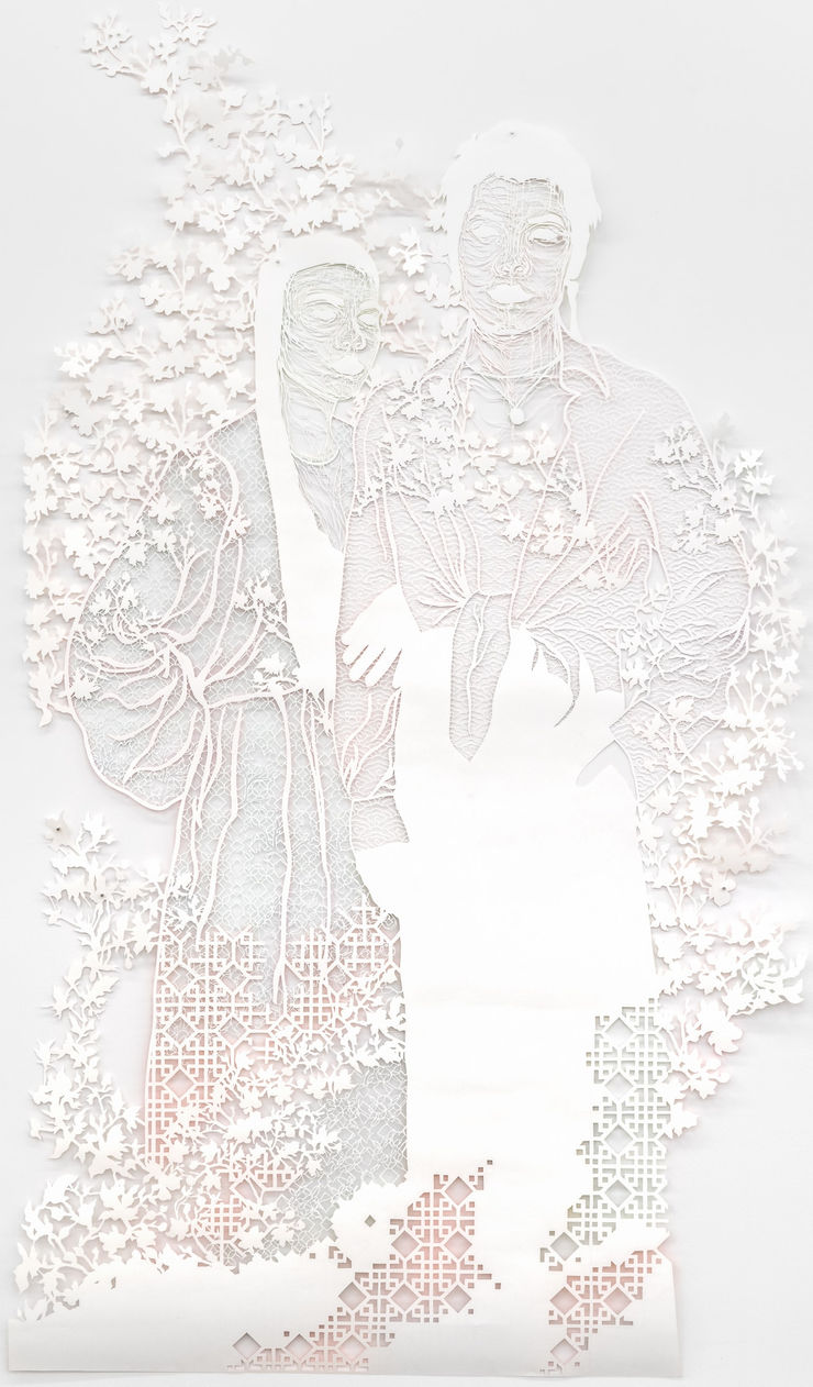 Antonius-Tín Bui If I had the words to tell you we wouldn't be here now, 2020 Hand-cut paper, ink, pencil, paint Framed dimensions: 110 1/2 x 65 in 280.7 x 165.1 cm