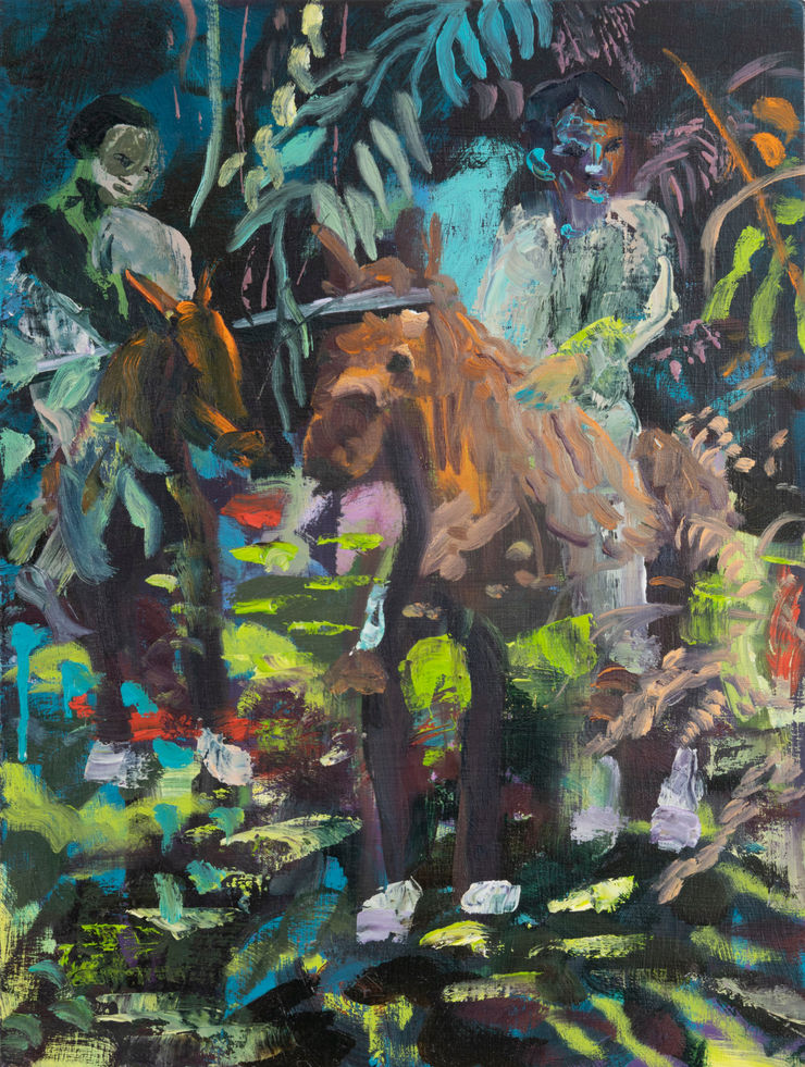 Maia Cruz Palileo Night Riders, 2023 oil on panel 16 x 12 in 40.6 x 30.5 cm