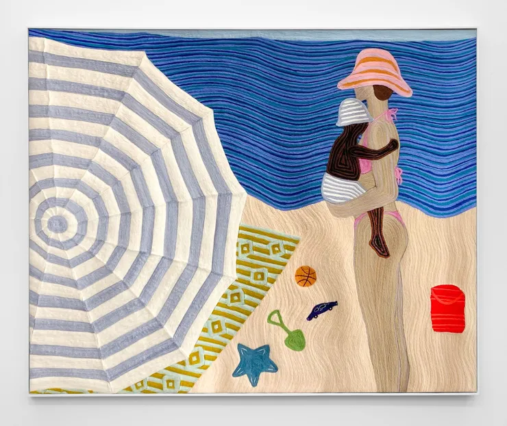 Cheryl Pope Mother and Child at Sea, 2021 needle-punched wool roving on cashmere 61 x 74 1/2 in. 154.9 x 189.2 cm.