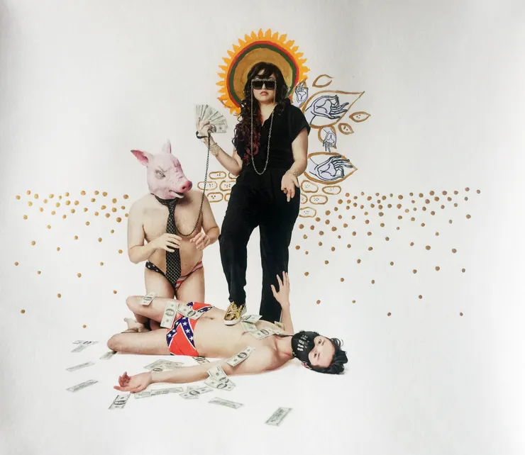 Maya Mackrandilal Study for Lakshmi, 2015 Pigment print on bamboo paper with Flashe paint and collage 17 x 20 in. 43.18 x 50.8 cm