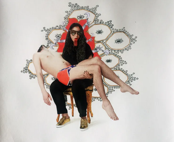 Maya Mackrandilal Study for Kali, 2015 Pigment print on bamboo paper with Flashe paint and collage 17 x 20 in. 43.18 x 50.8 cm