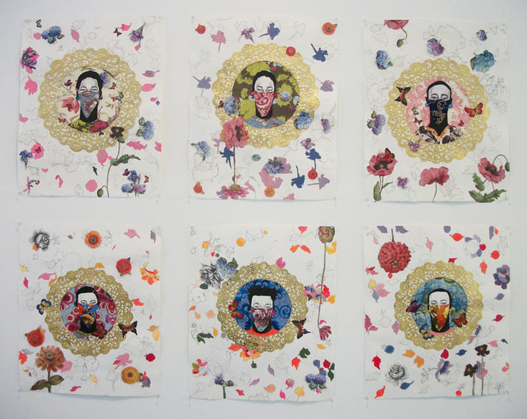 Ebony G. Patterson Untitled Studies IV, V, VI from the series "Of 72", 2011 mixed media on paper 20 x 16 in. 50.8 x 40.64 cm