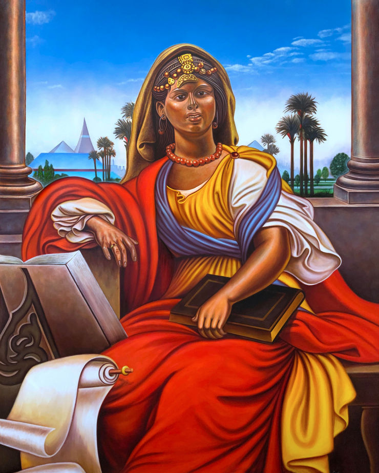 Kajahl, Muse in Palace Interior (Holding Book), 2021