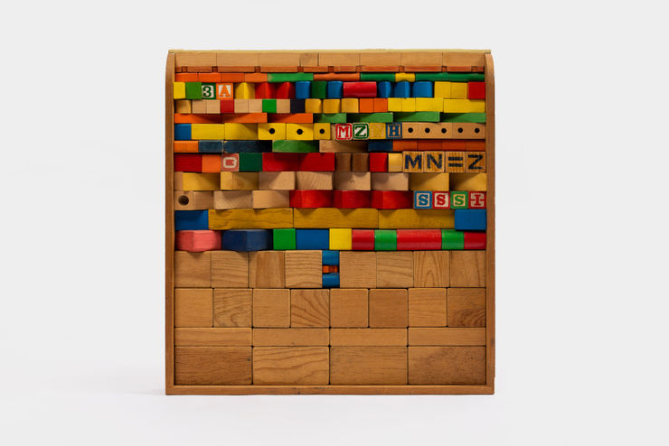 Kenzi Shiokava Untitled, n.d. Wood, paint, vintage building blocks 24 1/2 x 23 x 3 1/2 in 62.2 x 58.4 x 8.9 cm