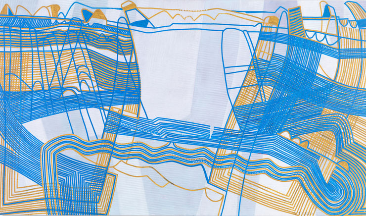 Christophe Stibio Early Morning. Leaving Worturpa Gorge, 2020 Shredded classified documents, acrylic, rice paper on cotton duck 110 x 190 cm