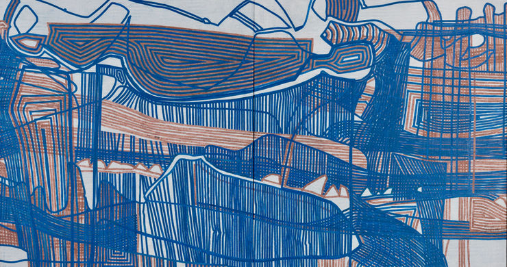 Christophe Stibio Worturpa Gorge, 8:20pm (diptych), 2019 Shredded classified documents & natural pigments on rice paper 85 x 160 cm