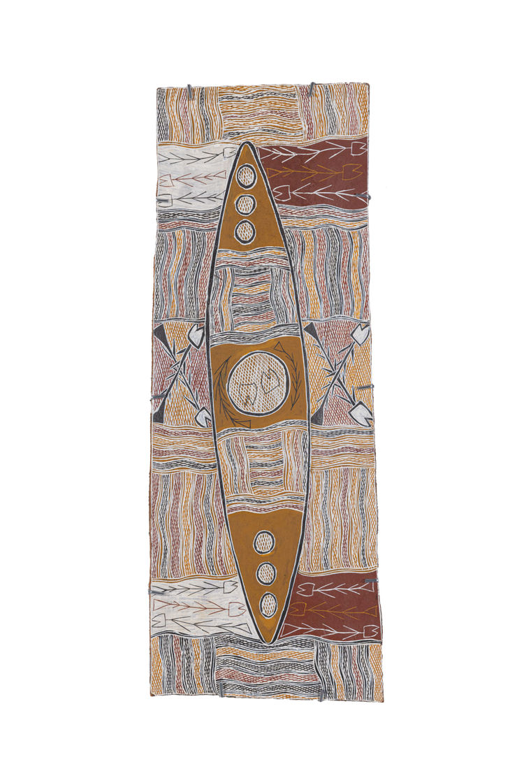 Bandarr Wirrpanda Maŋgalili Story, 2024 Earth pigments on Stringybark 88.5 x 34 cm