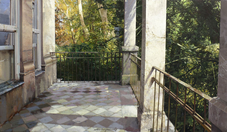 Il parco, 2020 Oil and mixed media on board 27 x 48 cm 10.6 x 18.9 in