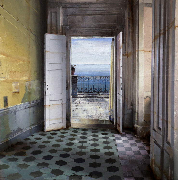 Matteo Massagrande Stanza gialla, 2019 Oil and mixed media on board 30 x 30 cm 11.8 x 11.8 in