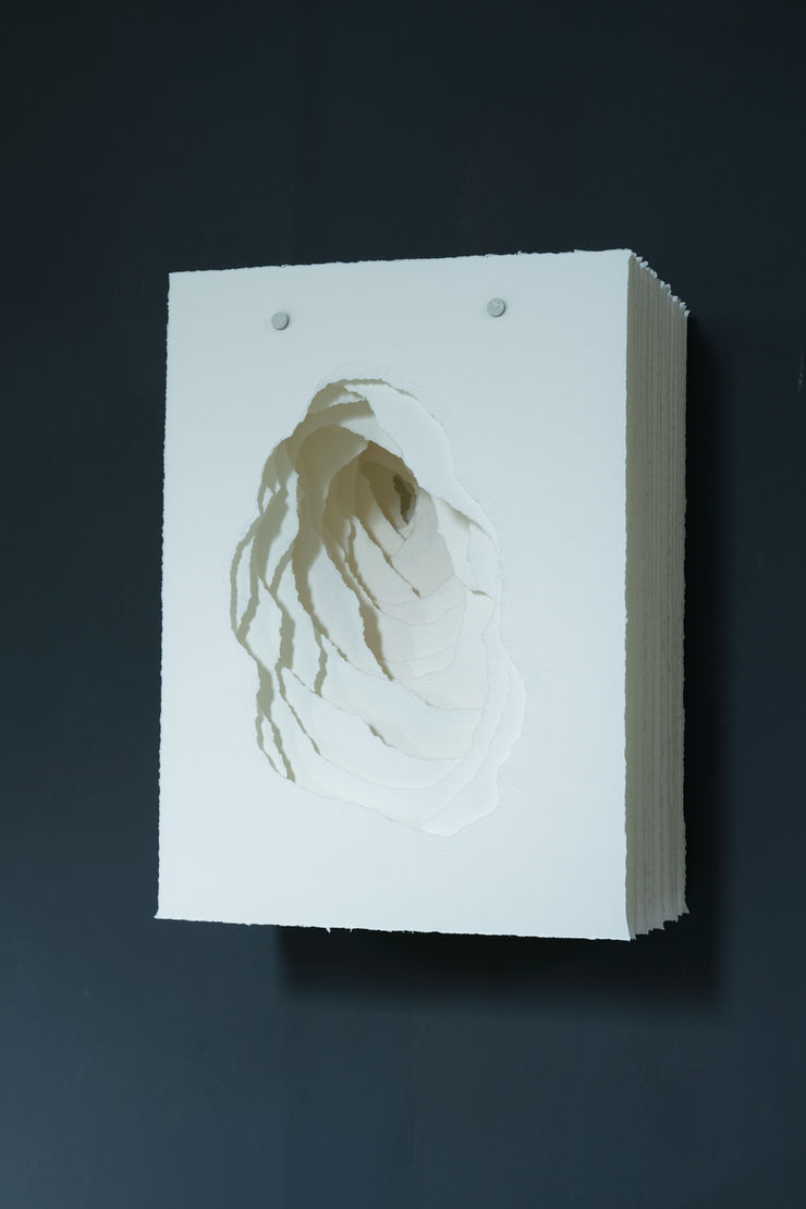 Angela Glajcar Terforation 2022-069, 2022 Paper 200g, torn, metal and plastic mount 38 x 28 x 18 cm 15 x 11 x 7 in