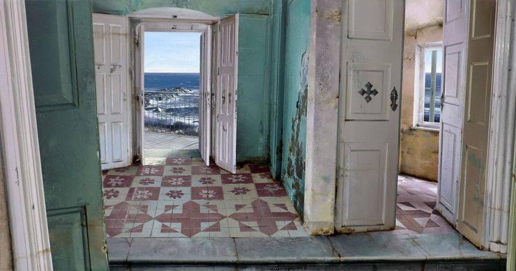 Matteo Massagrande La casa del guardiano del faro, 2019 Oil and mixed media on board 35 x 70 cm 13.8 x 27.6 in