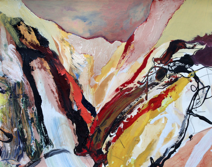 Along The Edge, 2025 Graphite, Ink, Oil, Acrylic, Gouache & Watercolour on paper 50.2 x 63.5 cm 19.8 x 25 in