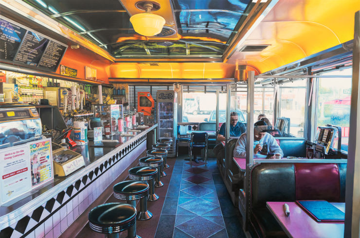 Yigal Ozeri The Yellow Diner; Americana, 2023 Oil on canvas 66 x 101.6 cm 26 x 40 in