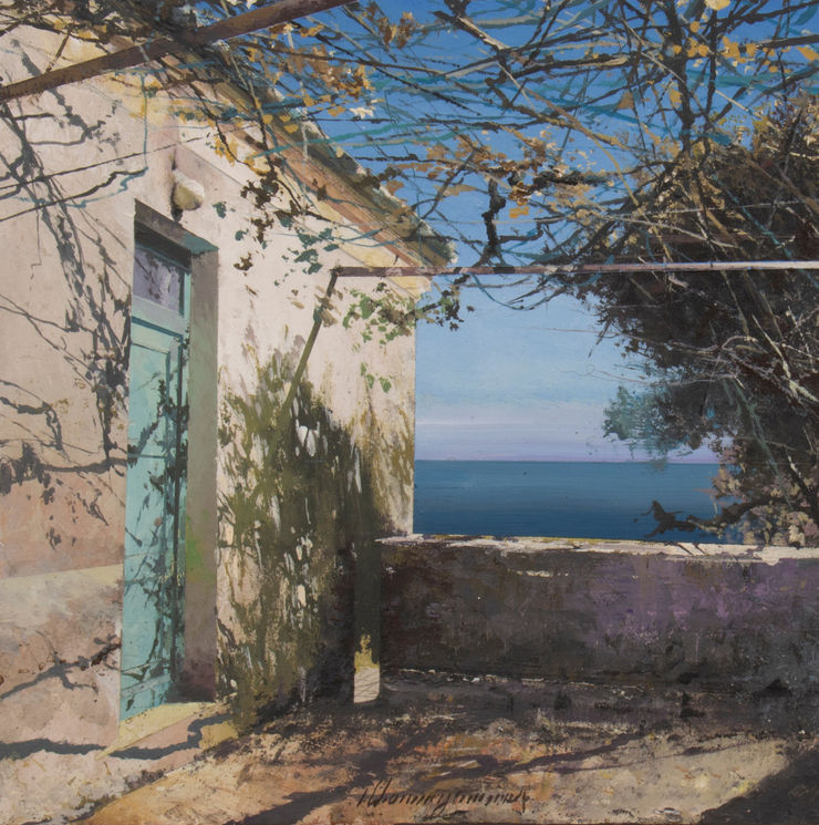 Luci della Grecia V, 2022 Oil and mixed media on board 20 x 20 cm 7.9 x 7.9 in