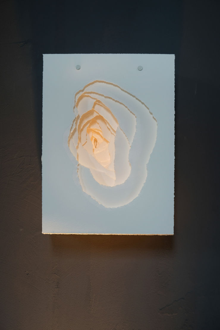 Angela Glajcar Terforation 2022-068, 2022 Paper 200g, torn, metal and plastic mount 38 x 28 x 18 cm 15 x 11 x 7 in