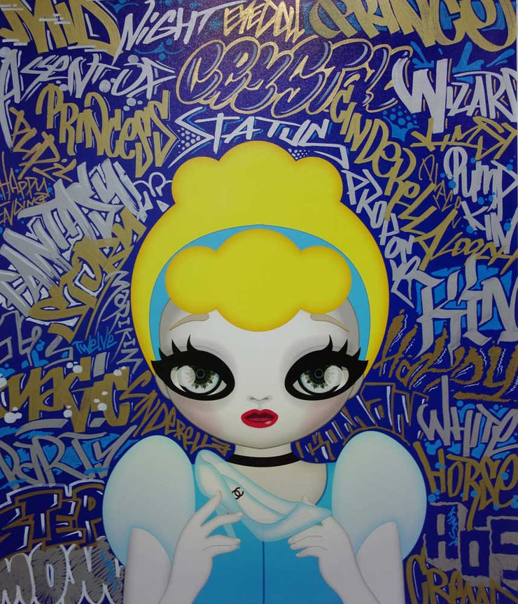 Mari Kim Cinderella Blue, 2016 Graffiti Mix on Ultra Chrome Ink Print 90 x 78 cm 35 x 31 in