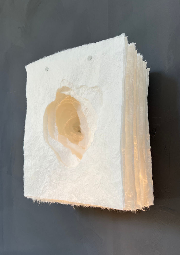 Angela Glajcar Terforation 2022-064, 2022 Hanji paper 34g, torn, metal and plastic mount 36 x 30 x 17 cm 14.2 x 11.8 x 6.7 in