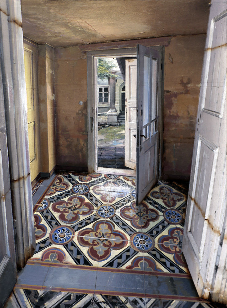 Matteo Massagrande Cortile, 2019 Oil and mixed media on board 33 x 23 cm 8.7 x 13 in