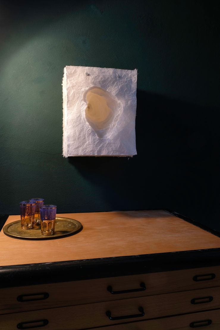 Angela Glajcar Terforation 2021-050, 2021 Hanji paper 34g, torn, metal and plastic mount 36 x 31 x 21 cm 14.2 x 12.2 x 8.3 in