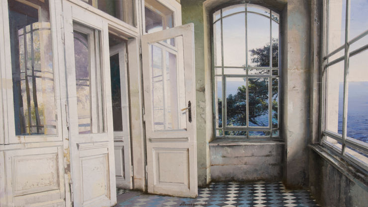 Luci della Grecia XIX, 2022 Oil and mixed media on board 40 x 70 cm 15.8 x 27.6 in